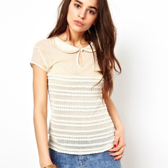 Free People Tops - Free People Cream Ruffle My Feathers Lace Top - M
